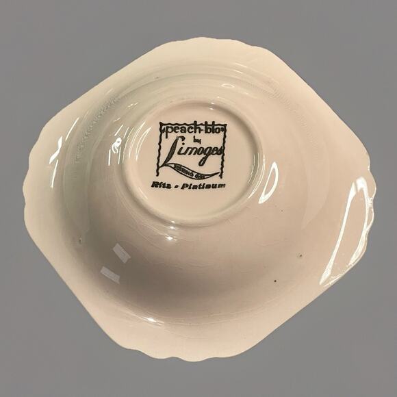 Limoges Peach Blo Ritz Platinum Dessert Bowls Seabring Ohio 7 Pieces Vintage - Picture 4 of 5